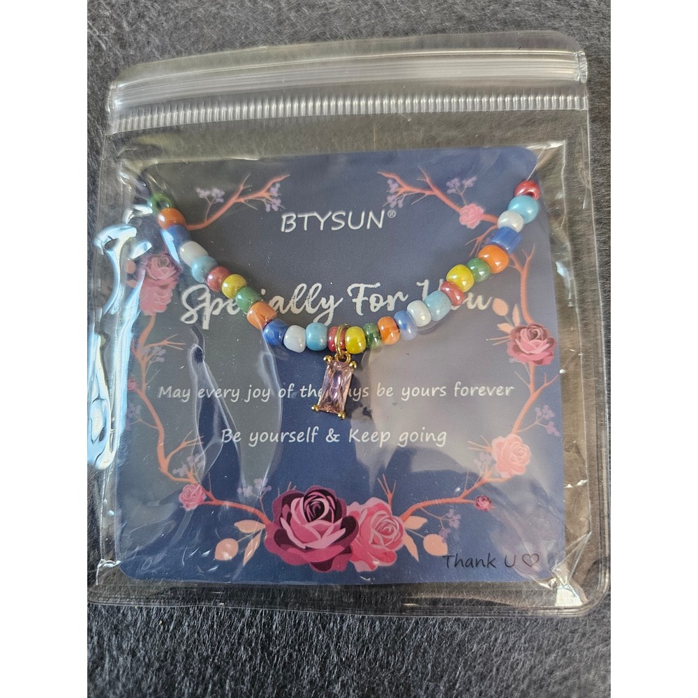 BTYSUN Multicolor Beaded Necklace Pink Crystal Pendant Gold Tone BTY136-10 NEW